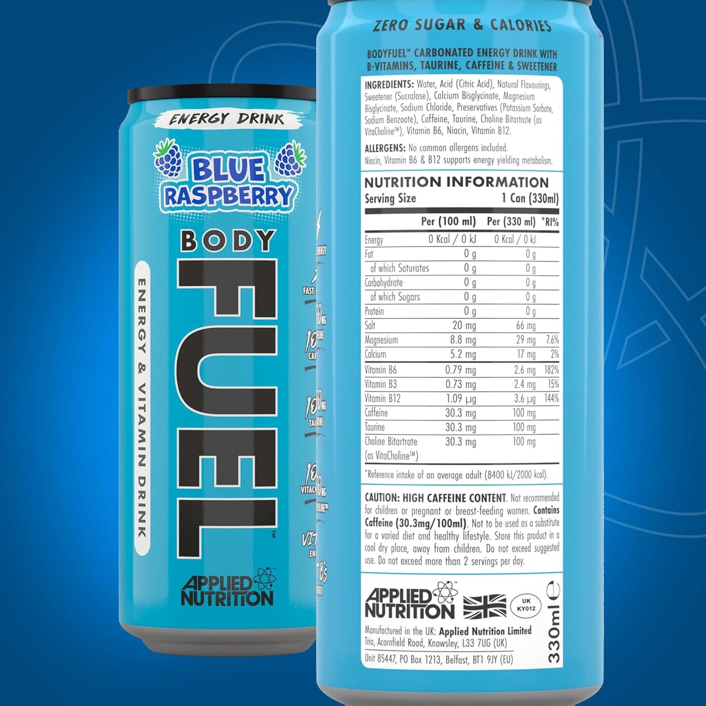 Energy Drink - Body Fuel Energy Can Blue Raspberry 330ml