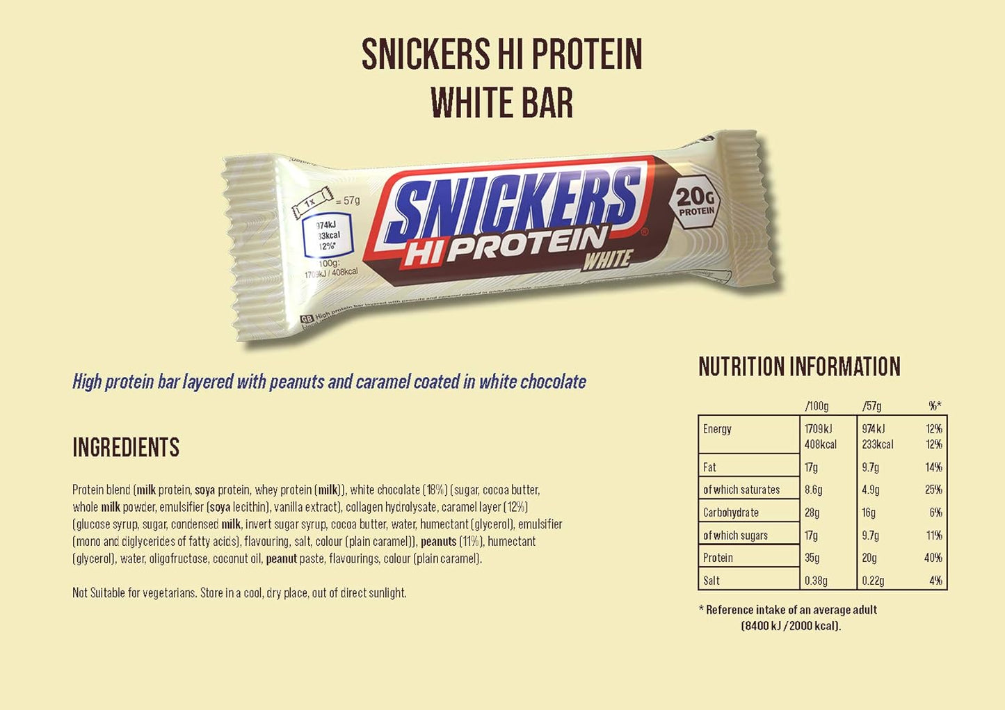 Snickers Hi-Protein Low Sugar Bar White Chocolate