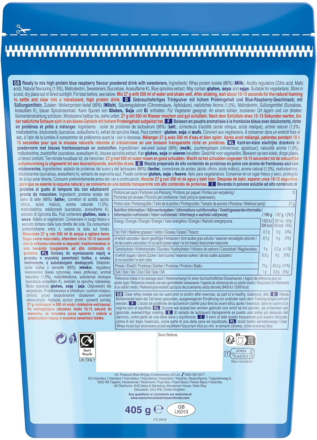 Whey Protein Isolate - Hubba Bubba Clear Whey Protein 405g Blue Raspberry
