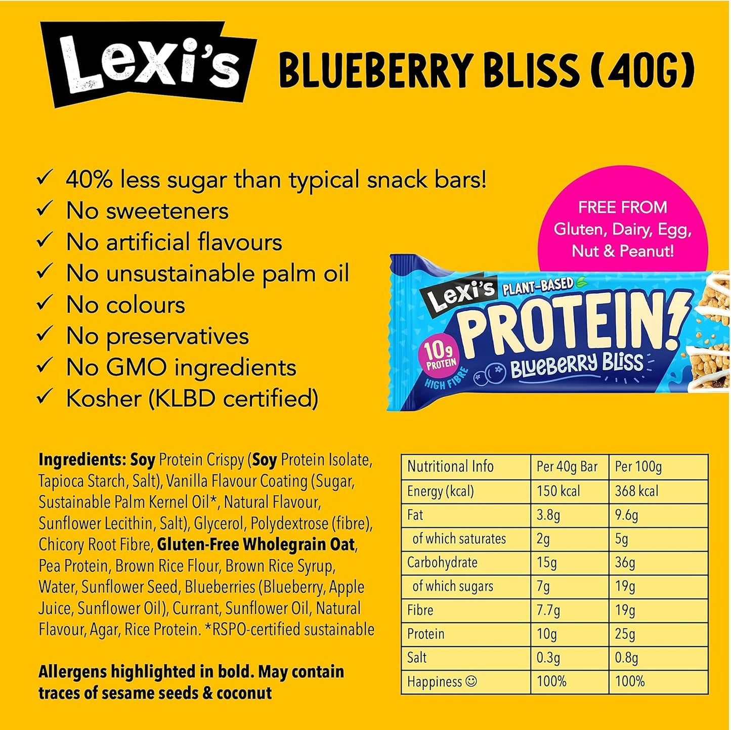 Protein Bar - Lexi's Crispy Protein Bars Blueberry Bliss