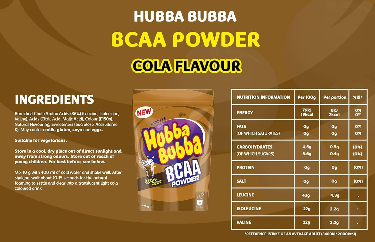 BCAA - Amino Acids - Hubba Bubba BCAA 320g Cola